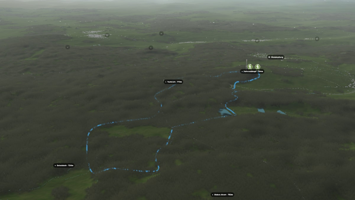 3D-Kartenausschnitt des Höhenrundwegs Vogelsberg in Hessen